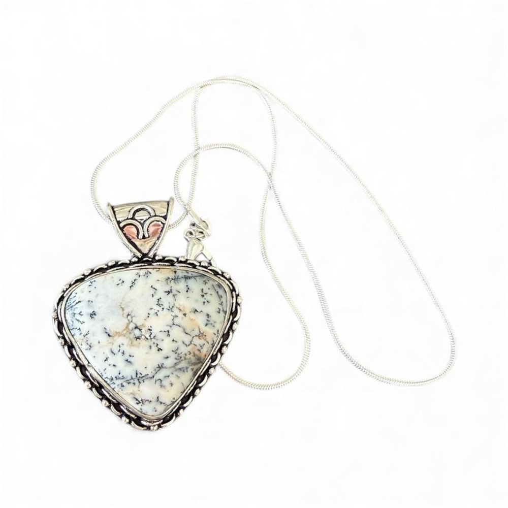 Handcrafted silver plated dendritic opal‎ pendant